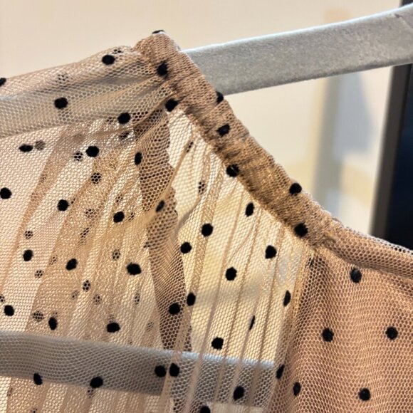 Staud Meadow Puff Sleeve Tan Black Polka Dot V Neck Tiered Dress - Picture 12 of 14